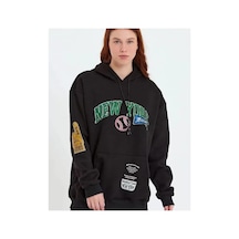 Baskılı Kapüşonlu Sweatshirt - Siyah