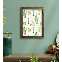 Bk Gift Kaktüs Tasarımlı Doğal Masif Ahşap Çerçeveli Tablo 30X40C (551120394)