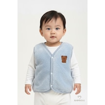 Babyden's Welsoft Erkek Bebek Çocuk Çıtçıtlı Yelek Ayıcık Armalı, Yumuşak Peluş Bebek Yeleği Bebe Mavisi