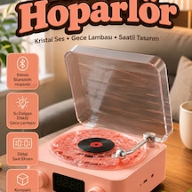 Retro Bluetooth Hoparlör Gece Lambalı Saatli Kristal Ses Tasarımlı Müzik Cihazı