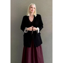 Seeh Siyah Kol Desenli Blazer Kadın Ceket Sh339
