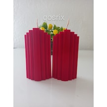 2'li Kırmızı Soya Doğal Vanilya Kokulu Sütun Geometrik Şekil Mum