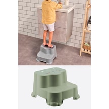 Flosoft Kaydırmaz Çocuk Taburesi Çift Basamaklı, Çocuk Banyo Lavabo Merdiven Yükseltici Yeşil