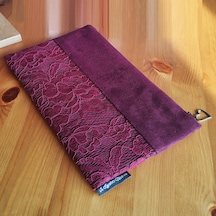 Ju Yaratıcı Tasarım Kadın Portföy & Clutch Çanta Süet Dantel Bordo
