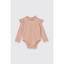 Panço Kız Bebek Fırfır Detaylı Uzun Kollu Pudra Body 3869754