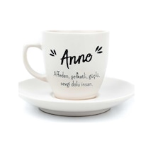 Anne Krem Türk Kahvesi Fincanı - Hediye Seramik Türk Kahvesi Fincanı Beyaz - Çok Renkli
