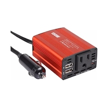 Youtek 12v-110v 150w Araç Invertörü, Çift Usb Ve Ac Çıkışı, Akıllı Soğutma, Çoklu Koruma, Kırmızı Alüminyum Kasa