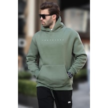 Madmext Haki Kapüşonlu Baskılı Erkek Sweatshirt 7077 Haki