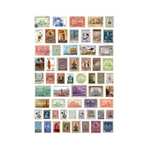 59 Adet Vintage Pul Koleksiyonu Sticker Seti - Etiket Seti Scrapbook Bullet Journal Çok Renkli