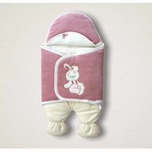 Yenidoğan Kadife Kumaş Ayıcık Nakışlı Şapkalı Kız Erkek Bebek Ayaklı Kundak Bebek Battaniyesi Gül Kurusu Renkli Çok Renkli