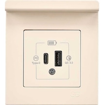 Eqona Pratik Telefon Tutucu 2 Çıkışlı Usb Şarj Prizi, 20w, Type A + Type C, Krem