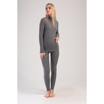 Yake Store Kadın Comfort Yakalı Uzun Kol Iclık Takım - Fume Füme