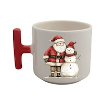 Kardan Adam Ve Noel Baba Baskılı Kahve Bardağı Kupa Bardak Yılbaşı Yeni Yıl Hediyesi Beyaz