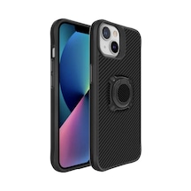 Apple Uyumlu iPhone 13 6.1 - Kılıf Yüzüklü Karbon Koruyucu Kapak