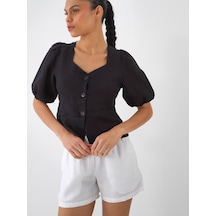 Xint Siyah %100 Keten Regular Fit Bluz 751075