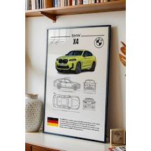 Bmw X4 Tablo - Teknik Özellikli Alman Spor Coupe Suv Poster - Çerçeveli Duvar Dekoru - Blueprint Siyah