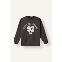 Defacto Overshirt Fit Bisiklet Yaka Baskılı Şerit Detaylı İçi Yumuşak Tüylü Sweatshirt Erkek Çocuk I6075a826wnar202 Antrasit-ar202