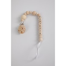 Ahşap Organik Emzik Askısı Babyhola Yazılı Beyaz - Mavi