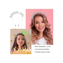 Mey İthalat Kristal Taşlı Gümüş Birthday Girl Yazılı Doğum Günü Parti Tacı 19x11 Cm