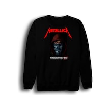 Metallica Baskılı Unisex %100 Pamuk Bisiklet Yaka Siyah Sweatshirt Siyah