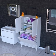 Modilayn İlkim 65 X 138 X 32,5 Cm' Lik Kapak İçi Çift Raflı, İki Akıllı Çamaşır Sepetli Dolap Beyaz
