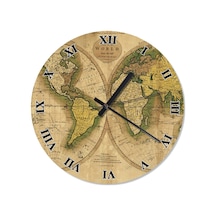 1780 Eski Antıique Style Dünya Haritası Şekilli Duvar Saati (407695969) Eskitme Bej