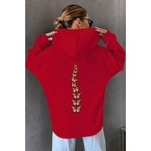 Uyguntarz Unisex Oversize Sırt Kral Kelebek Baskılı Sweatshirt Kırmızı