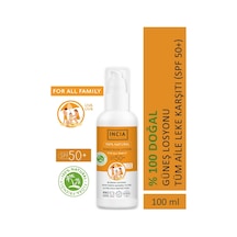 INCIA %100 Doğal Organik Tamanu Yağlı Güneş Losyonu Mineral Filtreli Tüm Aile İçin SPF 50+ 100 ML
