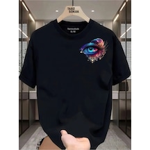 Tarzsokak Unisex Kod 4 Eyelash Desen T-shirt Siyah