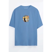 Yıldızlı Gece Tablosu Unisex Siyah - Beyaz Oversize T-shirt Mavi