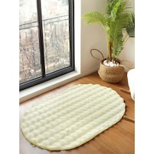 Raschel Carpet Krem Yumuşak Bubble Kaymaz Özel Taban Oval Peluş Halı Yolluk
