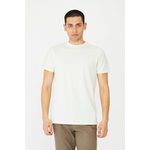 Ekru Basic Bisiklet Yaka Erkek T-shirt Fildişi
