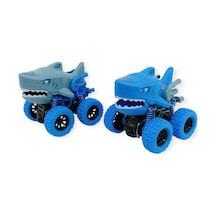 2'li Set Köpek Balığı Sürtmeli Mekanik Monster Araba 12 Cm Lisinya Mavi
