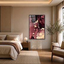 Bordo Siyah Altın Tozlu Soyut Siyah Çerçeveli Cam Tablo