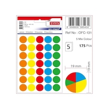 Tanex Mıx Color Ofis İşaretleme Nokta Etiketi 19mm 5-Renk 5.yaprak (175 Etiket)