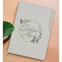 Bk Gift Kişiye Özel Çiçek Tasarımlı Beyaz Termo Deri Not Defteri 15x21cm-11