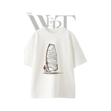 Thewert Wind Surf Tasarım Baskılı Ünisex Beyaz Oversize T-shirt