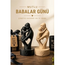 Baba Ve Çocuk Tasarımlı Kalp Detaylı Dekoratif Biblo - Anlamlı Babalar Günü Hediyesi Masaüstü Figür - Erkek Çocuk - Siyah