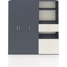 Hyperion Dolap 12 Raflı 4 Çekmeceli Tek Askılı 220x44x243 Antrasit-antrasit/aytaşı Çok Renkli