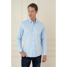 Efor Slim Fit Pamuk Uzun Kol Klasik Mavi Gömlek Gk 745 Mavi