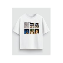 Yolo Street Meow Mood Kedi Grafik Baskılı Oversize Tişört %100 Pamuk Unisex Streetwear Beyaz1