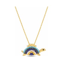 Çekirdekjewelry Sarı Altın Renk Kaplumbağa Kolye Renkli Taşlı Şık Tasarım 925 Ayar Gümüş Sarı