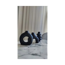 Iskandinav Tarzı Dekoratif Vazo Minimalist 3lü Beton Vazo Saksı Seti Siyah