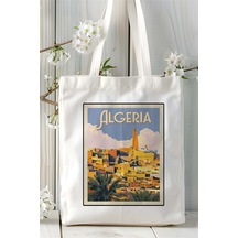 Art Hediye Algeria Baskılı Bez Çanta Omuz Çantası Kişiye Özel Desen Çok Renkli