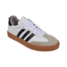 Floor Hakiki Deri Kadın Spor Ayakkabı Sneaker Mak-3020 Beyaz Siyah Beyaz