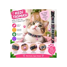 Kedi Tasması Siyah Pembe Soyut Desenli Zilli Ayarlanabilir Klipsli Kedi Boyun Tasması