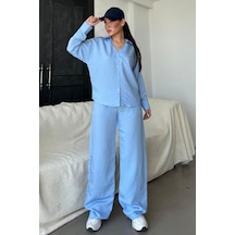Madmext Mavi Uzun Kollu Çizgili Gömlek Pantolon İkili Takım Mg2329 Mavi