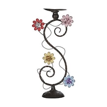 Vitale Saga Çiçekli Metal Mumluk 11X40 CM Ak.Ga0022