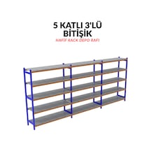 5 Katlı 3'lü Depo Rafı - 300-350 Kg Taşıma Kapasiteli Hafif Rack Raf 50x120x200 Cm Galvaniz