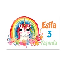 Unicorn Ve Gökkuşağıtemalı Doğum Günü Afişi -2 70x100 Cm